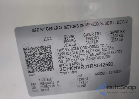 2024 Honda Prologue Ex z USA, uszkodzony, nr VIN 3GPKHVRJ1RS542691